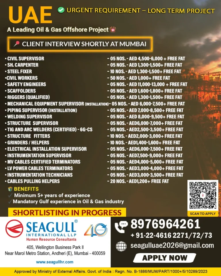 UAE Oil & Gas Offshore Project Jobs 2026 – Client Interview Shortly at Mumbai