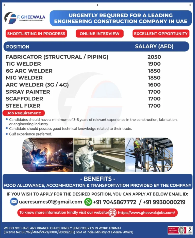 UAE Engineering Construction Company Jobs 2026 – Online Interview | Apply Now