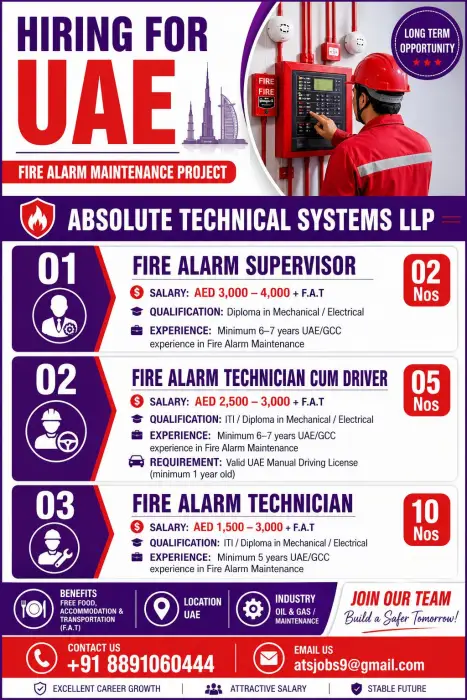 UAE Fire Alarm Maintenance Project Jobs 2026 – Apply Now for Supervisor & Technician Vacancies