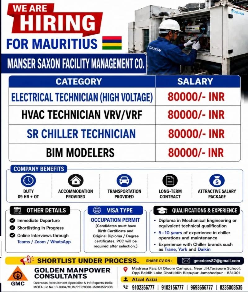 Mauritius Facility Management Jobs 2026 – Apply Now for Technician & BIM Modeler Vacancies