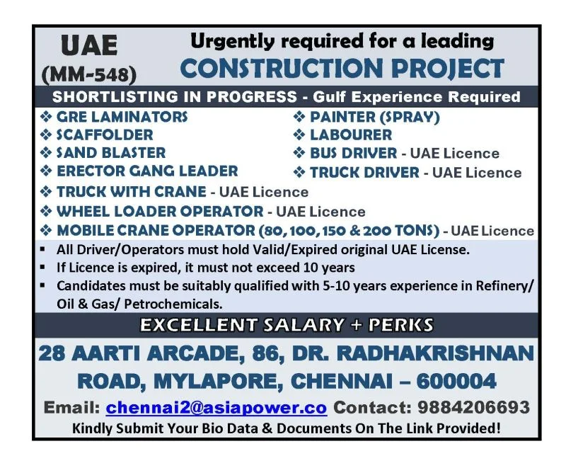 UAE Construction Project Jobs 2026 – Gulf Experience Required | Apply Now