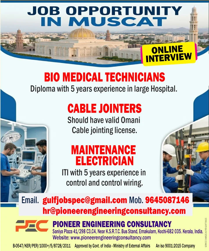 Muscat Job Opportunities 2026 – Online Interview for Medical & Electrical Positions