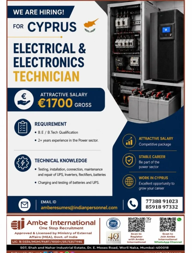 Cyprus Electrical & Electronics Technician Jobs 2026 – Apply Now