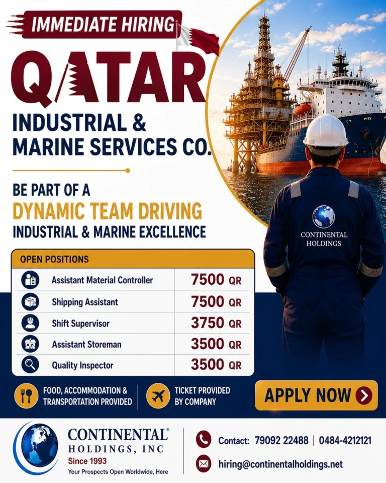 Qatar Industrial & Marine Services Co. Jobs 2026 – Immediate Hiring for Multiple Positions