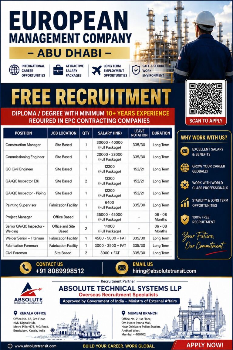 European Management Company Abu Dhabi Jobs 2026 – Free Recruitment Apply Now