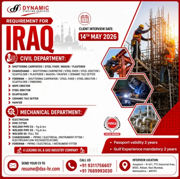 Iraq Oil & Gas Company Jobs 2026 – Client Interview on 14th May | Free Recruitment