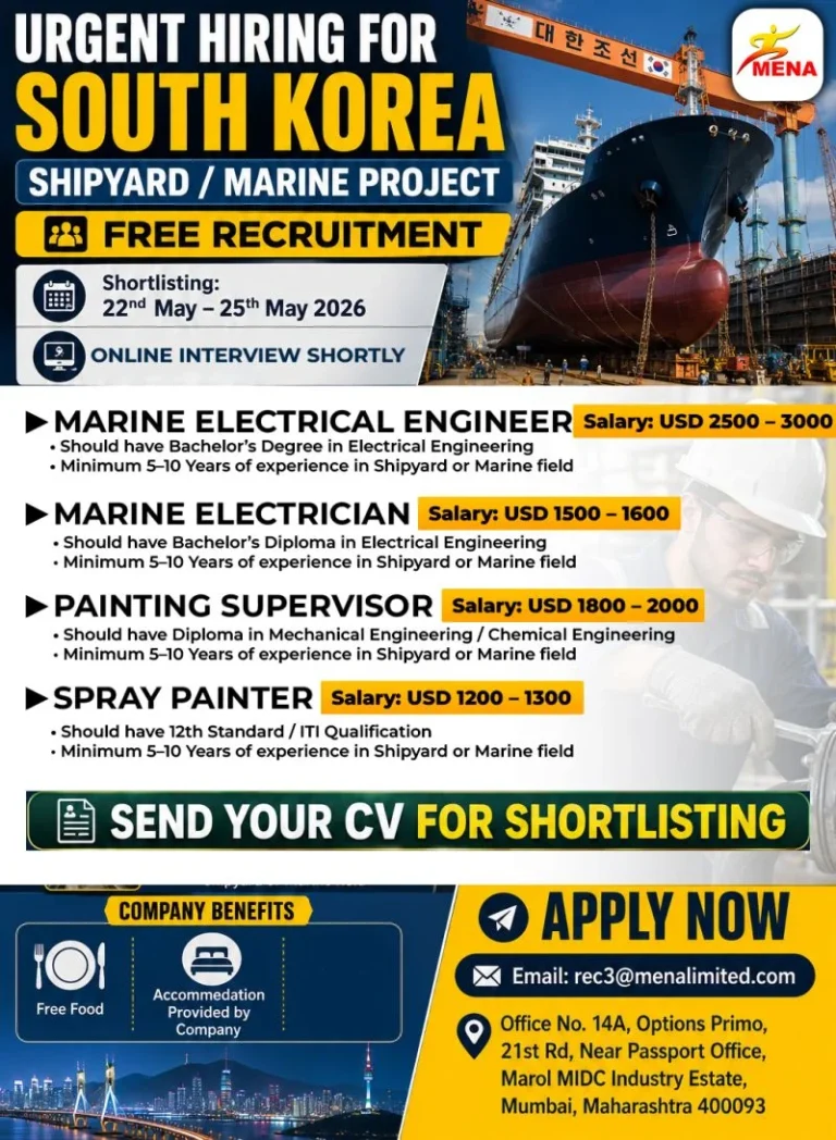 South Korea Shipyard & Marine Project Jobs 2026 – Free Recruitment | Online Interview