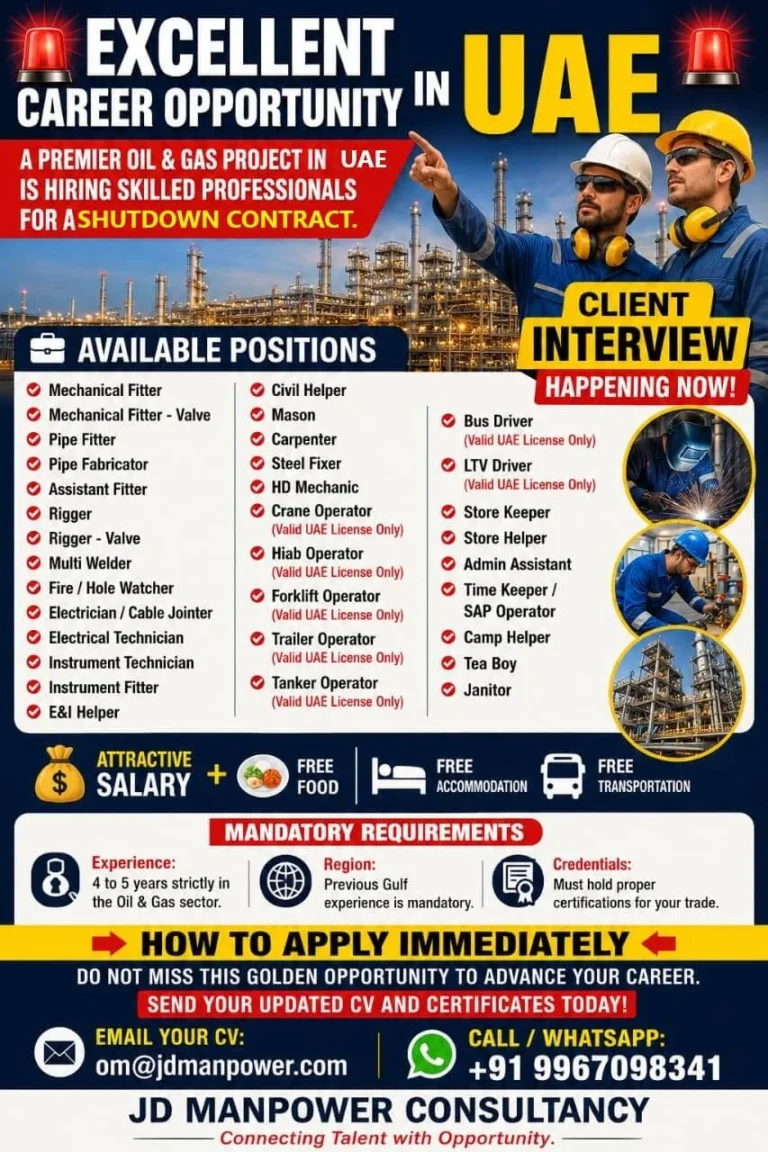 UAE Shutdown Project Jobs 2026 – Client Interview Happening Now