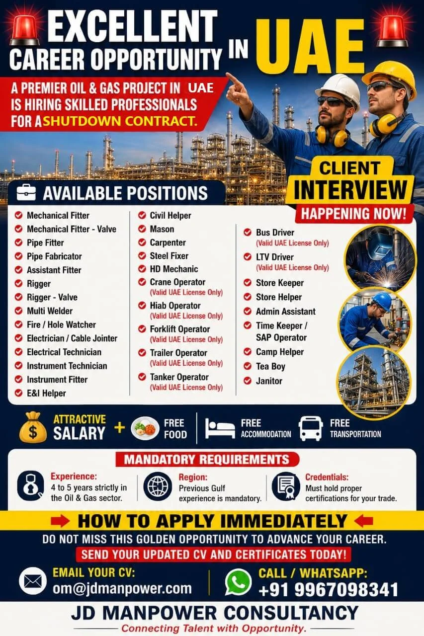 UAE Shutdown Project Jobs 2026 – Client Interview Happening Now