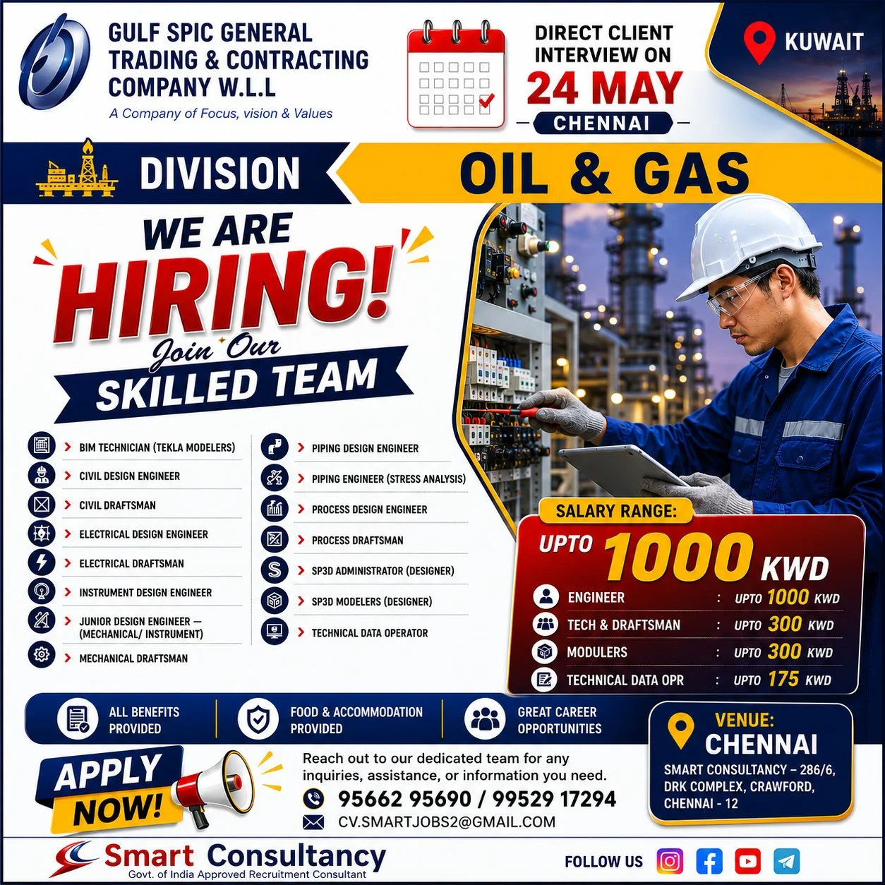 Gulf SPIC Kuwait Oil & Gas Jobs 2026 – Direct Client Interview in Chennai