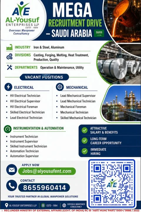 Saudi Arabia Iron & Steel Industry Jobs 2026 – Mega Recruitment Drive by Al-Yousuf Enterprises