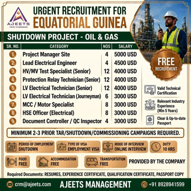 Equatorial Guinea Shutdown Project Jobs 2026 – Oil & Gas Vacancies | Free Recruitment