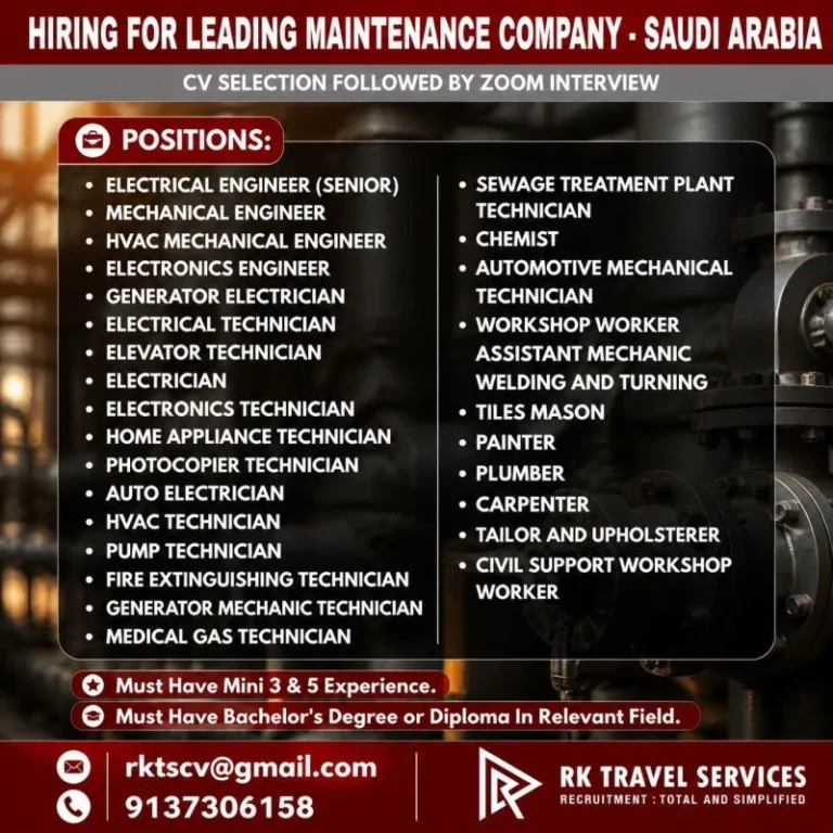 Saudi Arabia Maintenance Company Jobs 2026 | Zoom Interview Vacancies