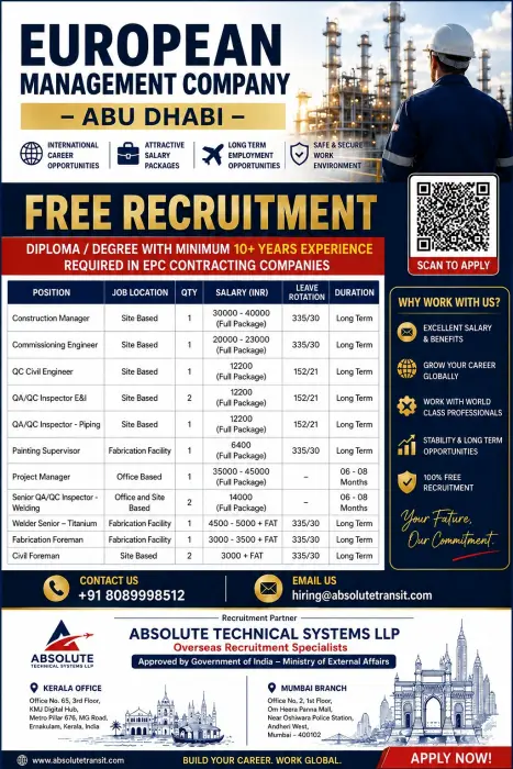 European Management Company Abu Dhabi Jobs 2026 – Free Recruitment Apply Now