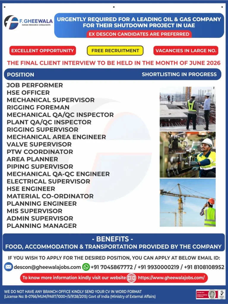 UAE Shutdown Project Jobs 2026 – Free Recruitment for Leading Oil & Gas Company