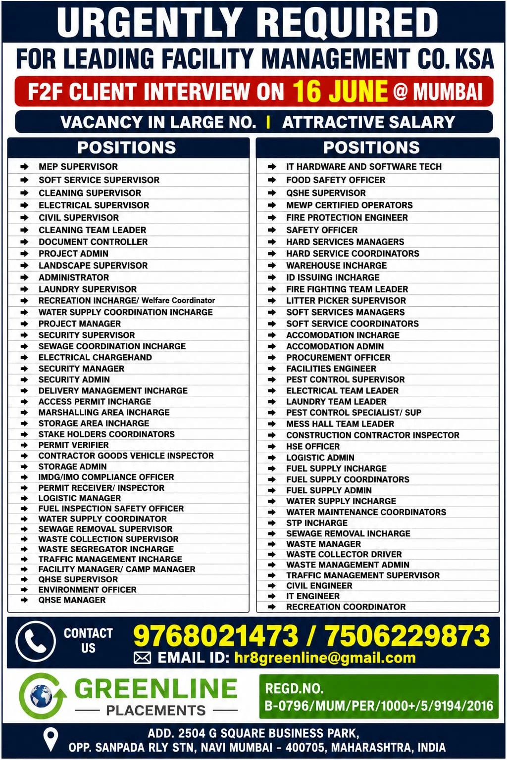 Saudi Arabia Facility Management Jobs 2026 – Large Vacancies | Direct Client Interview in Mumbai