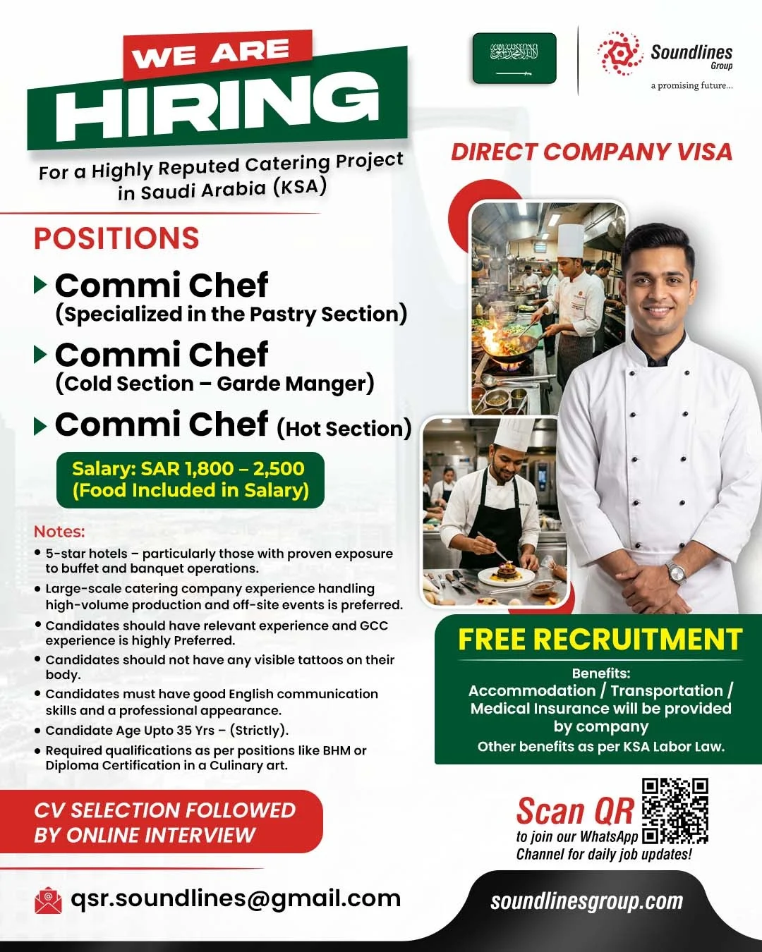 Saudi Arabia Catering Project Jobs 2026 – Free Recruitment for Commi Chef Vacancies