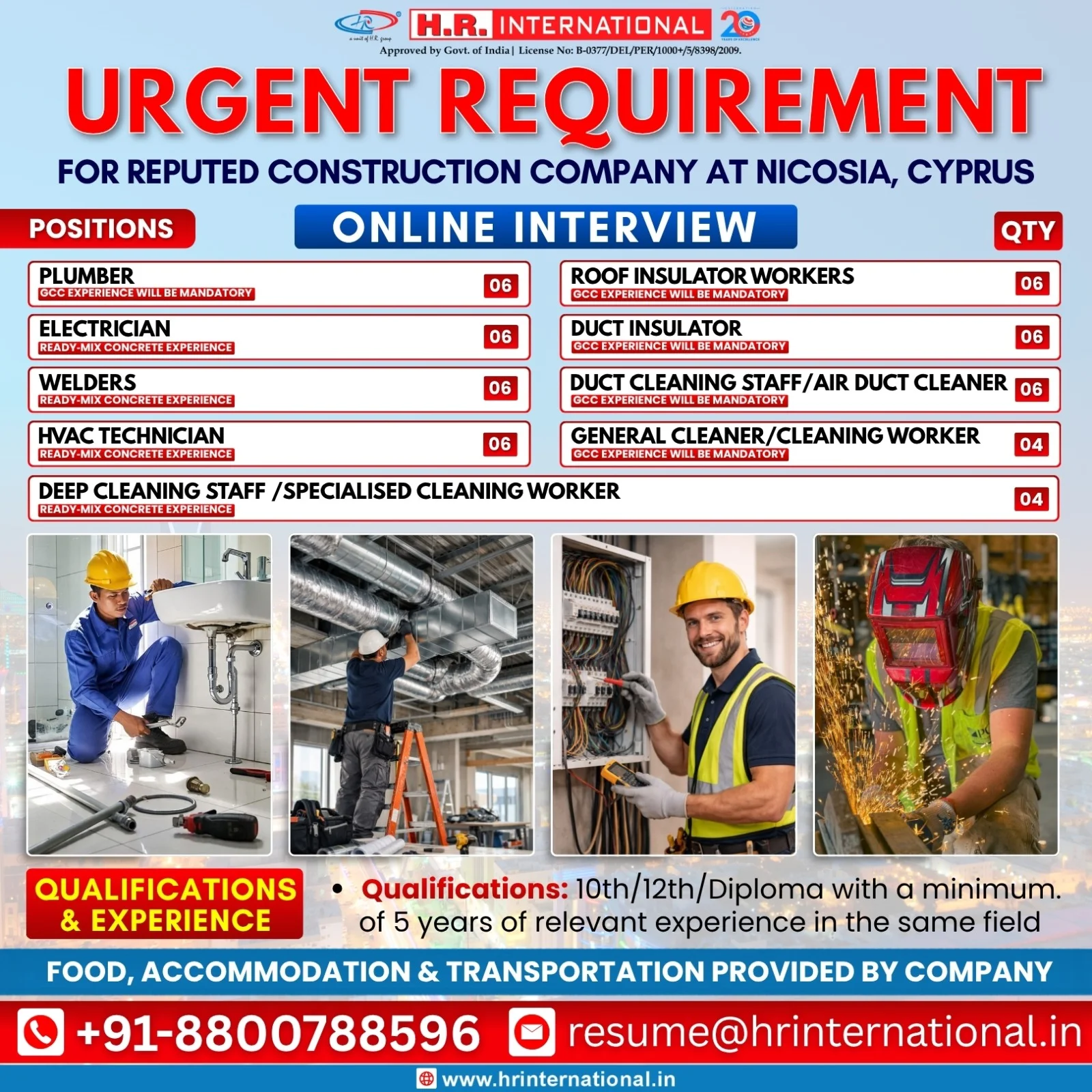Cyprus Construction Company Jobs 2026 – Online Interview for Plumbers, Electricians, Welders & HVAC Technici