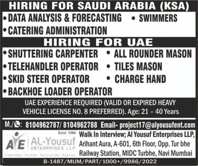 Saudi Arabia & UAE Job Vacancies 2026 | Walk-In Interview in Mumbai
