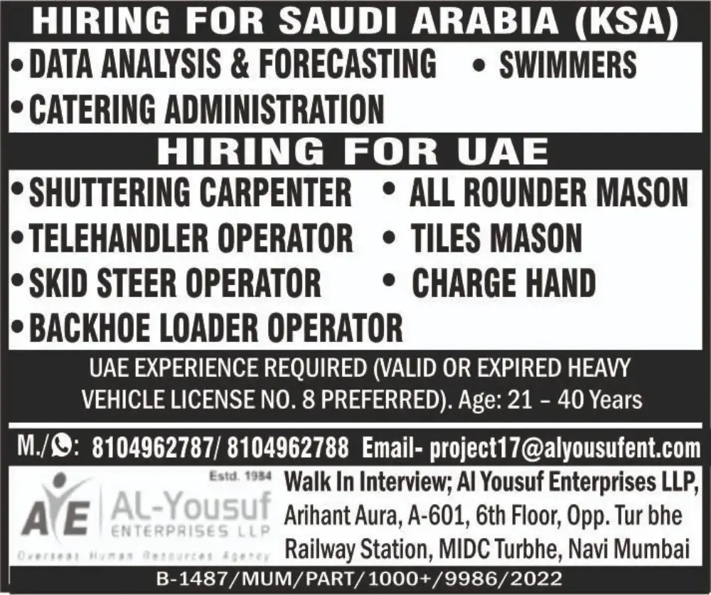 Saudi Arabia & UAE Job Vacancies 2026 | Walk-In Interview in Mumbai