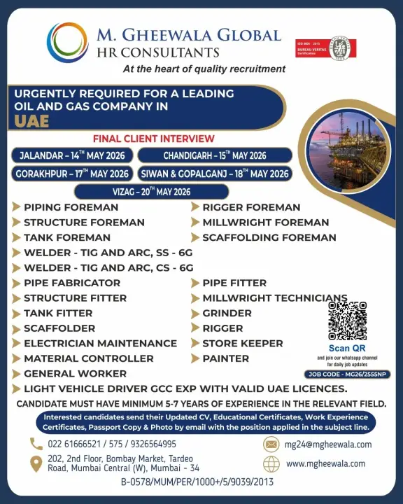 UAE Oil and Gas Company Jobs 2026 – Final Client Interview for Multiple Vacancies