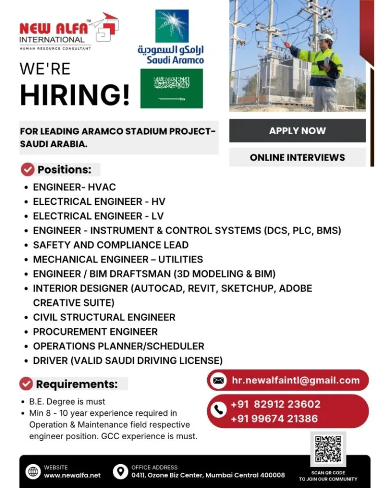 Saudi Aramco Stadium Project Jobs in Saudi Arabia 2026 – Online Interviews Started