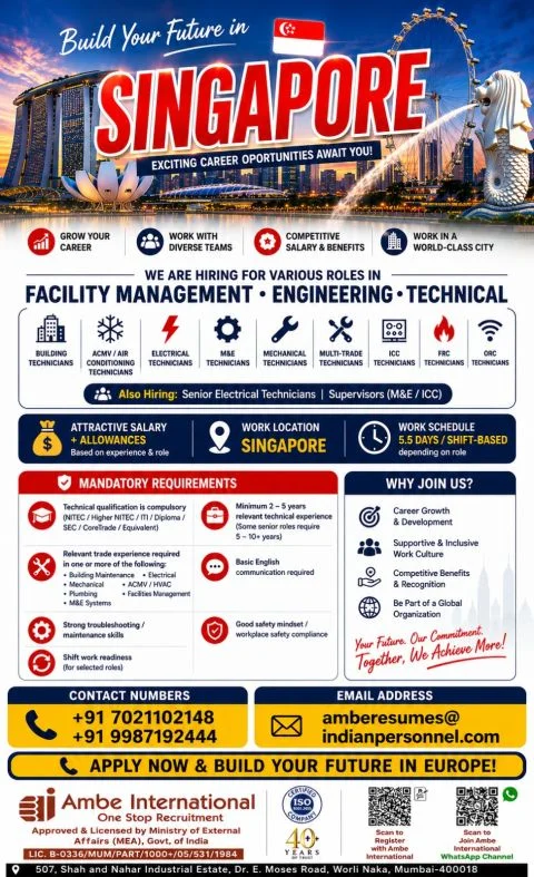 Singapore Facility Management & Engineering Jobs 2026 – Apply Now for Technical Vacancies