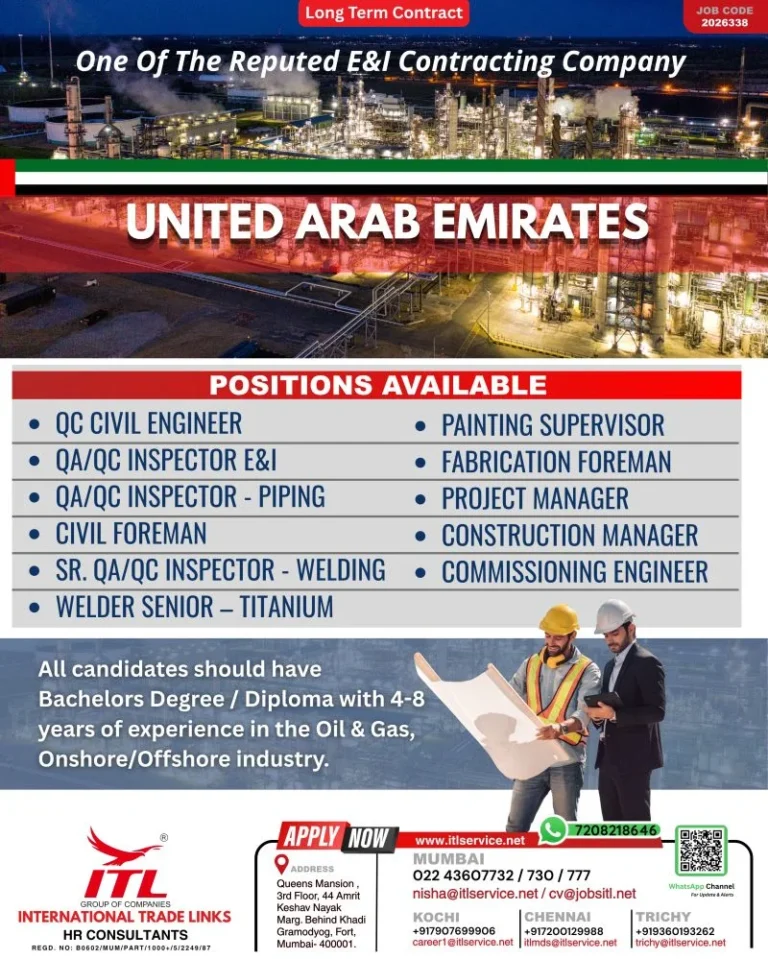 UAE Oil & Gas Jobs 2026 – Long-Term Contract Opportunities for Engineers, Inspectors & Supervisors