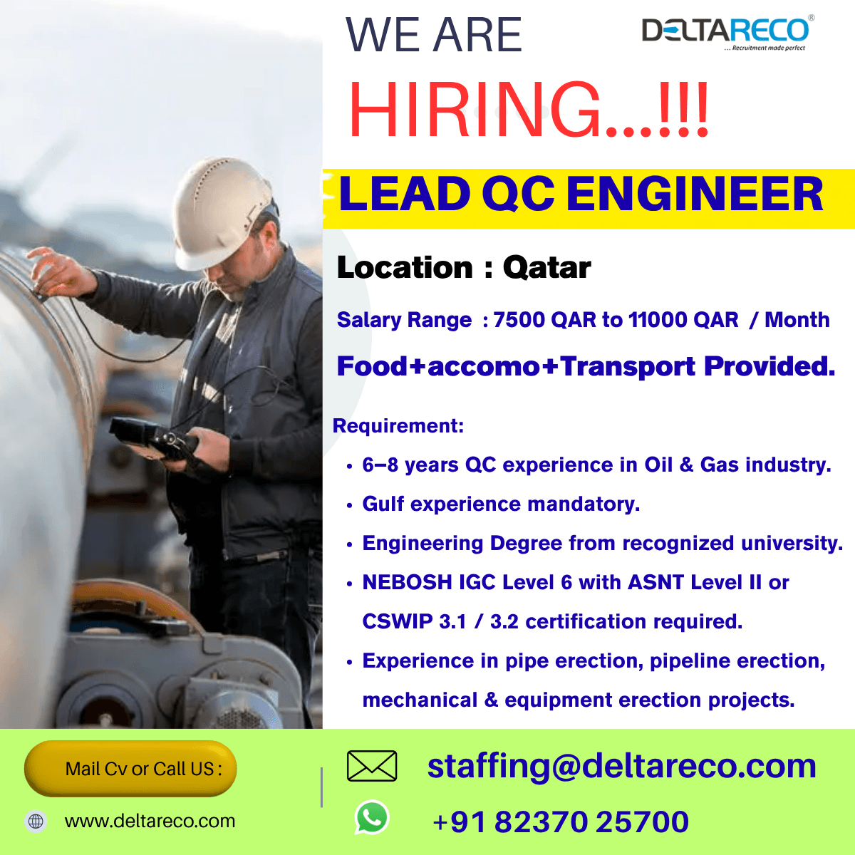 Lead QC Engineer Jobs in Qatar – Oil & Gas Industry Hiring Now