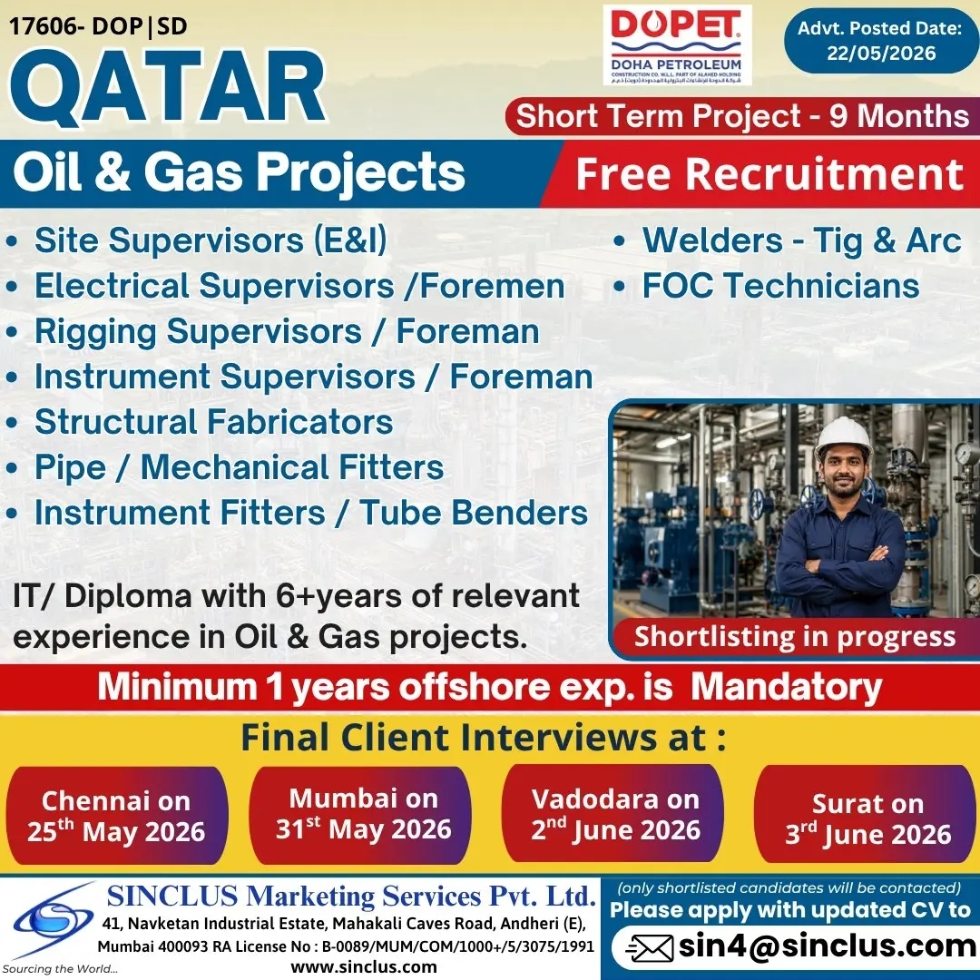 Qatar Oil & Gas Project Jobs 2026 – Free Recruitment | Final Client Interviews