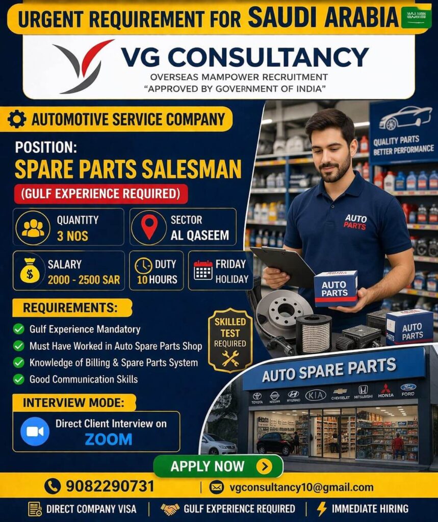 Spare Parts Salesman Jobs in Saudi Arabia 2026 – Apply Online