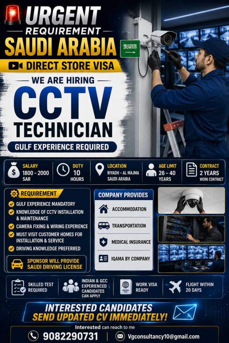 CCTV Technician Jobs in Saudi Arabia 2026 – Direct Store Visa Opportunity