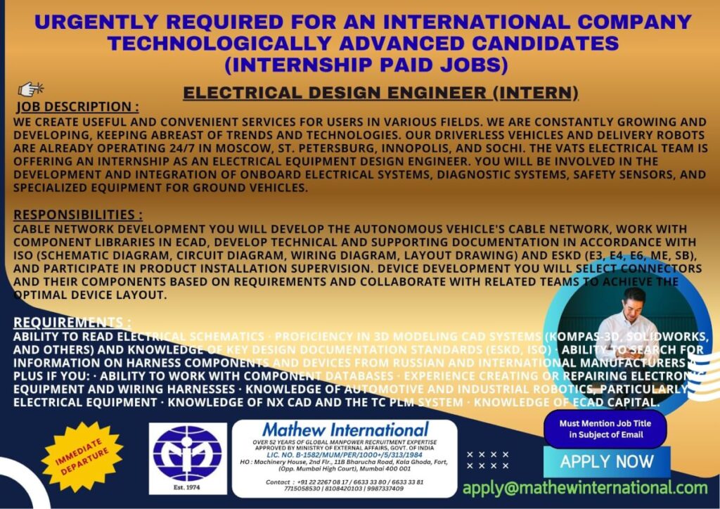 Electrical Design Engineer Internship Jobs 2026 – Paid Internship Opportunity