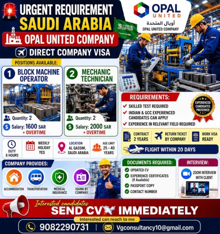 OPAL United Company Saudi Arabia Jobs 2026 – Direct Company Visa Opportunities