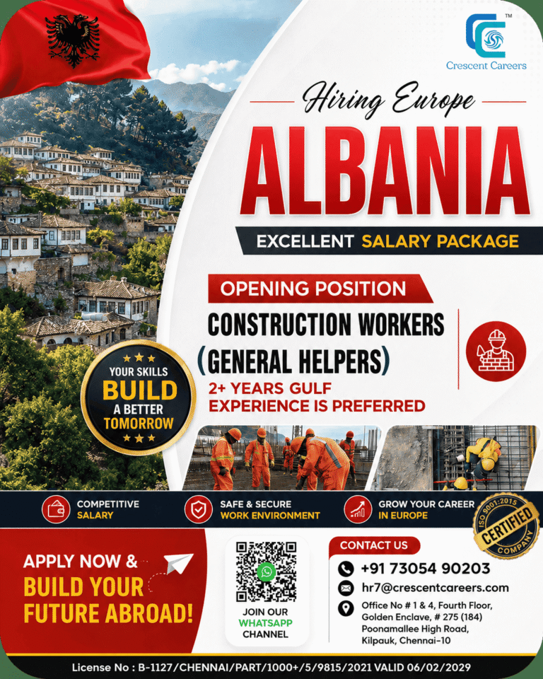 Albania Construction Workers Jobs 2026 – Europe Hiring With Excellent Salary Package