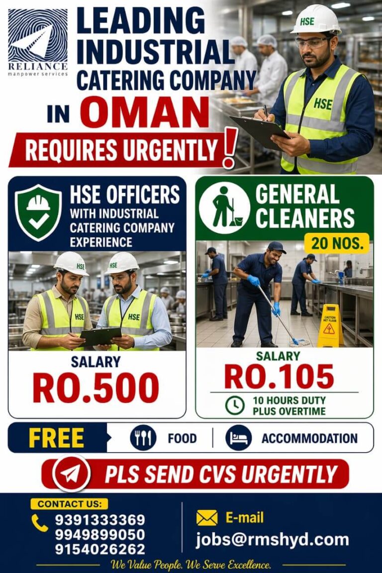 Urgent Job Openings in Oman Catering Company