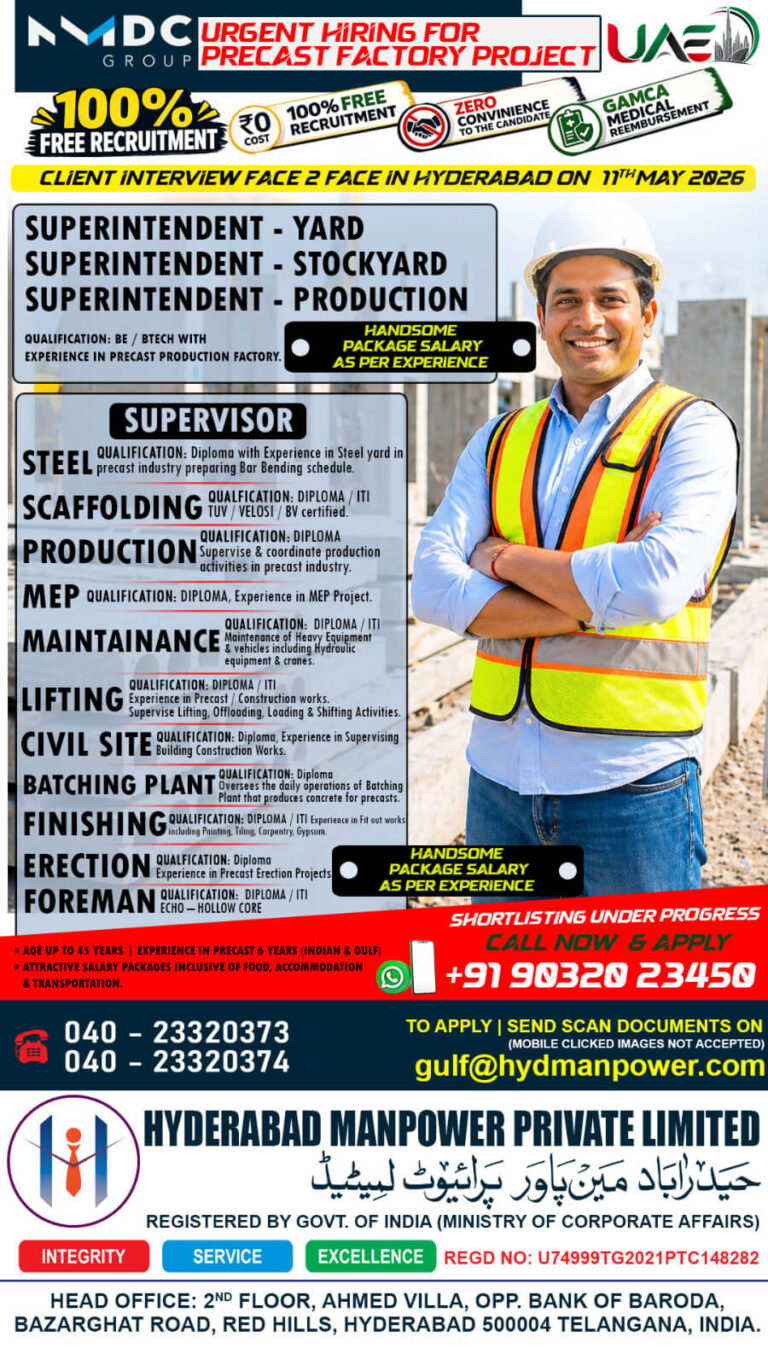 Precast Factory Jobs UAE 2026 – Free Recruitment Apply Now