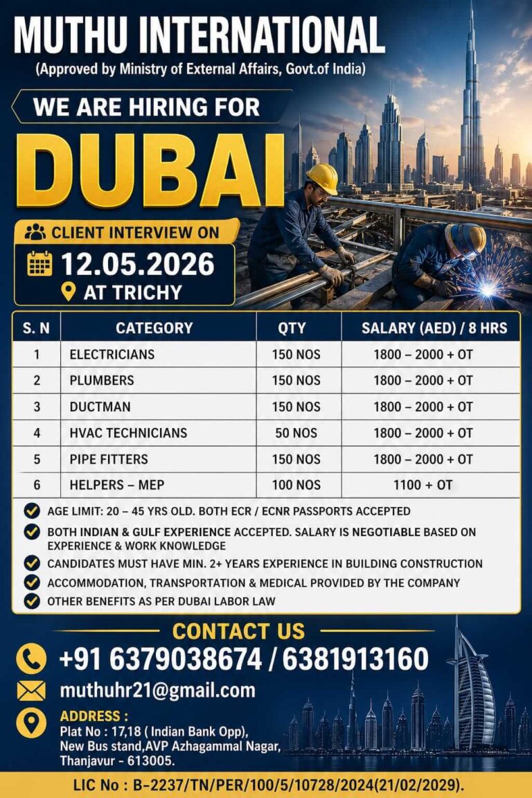 Dubai MEP Jobs 2026 – Immediate Hiring Opportunity