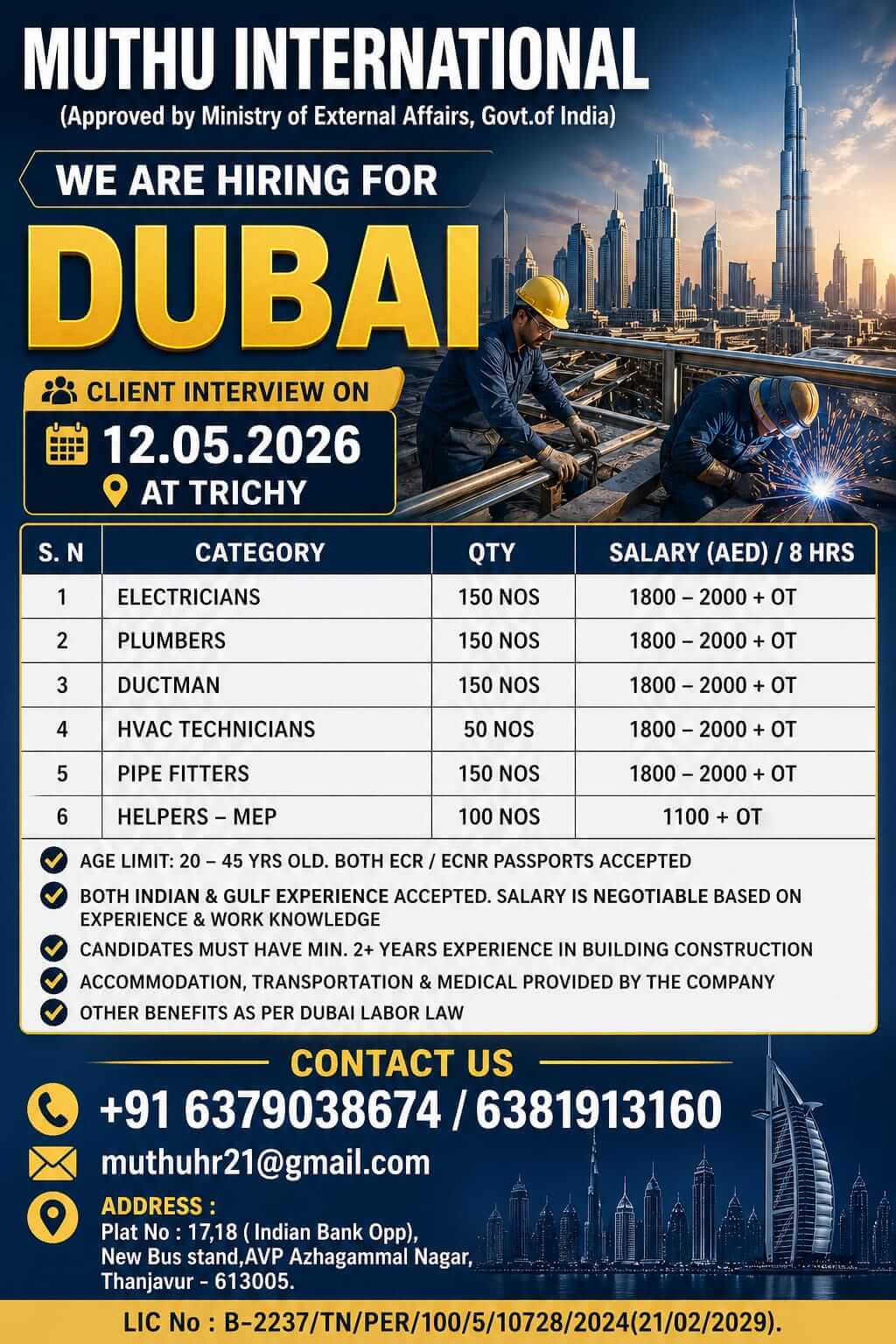 Dubai MEP Jobs 2026 – Immediate Hiring Opportunity