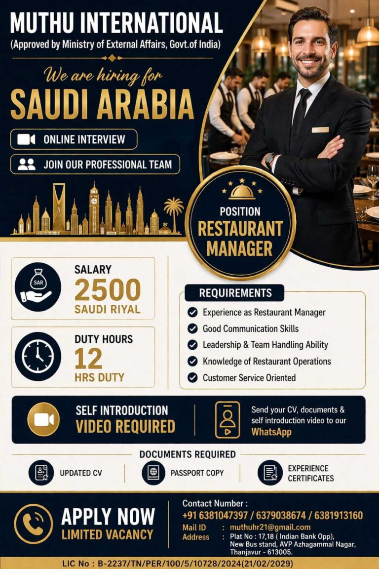 Restaurant Manager Jobs in Saudi Arabia 2026 – Apply Now