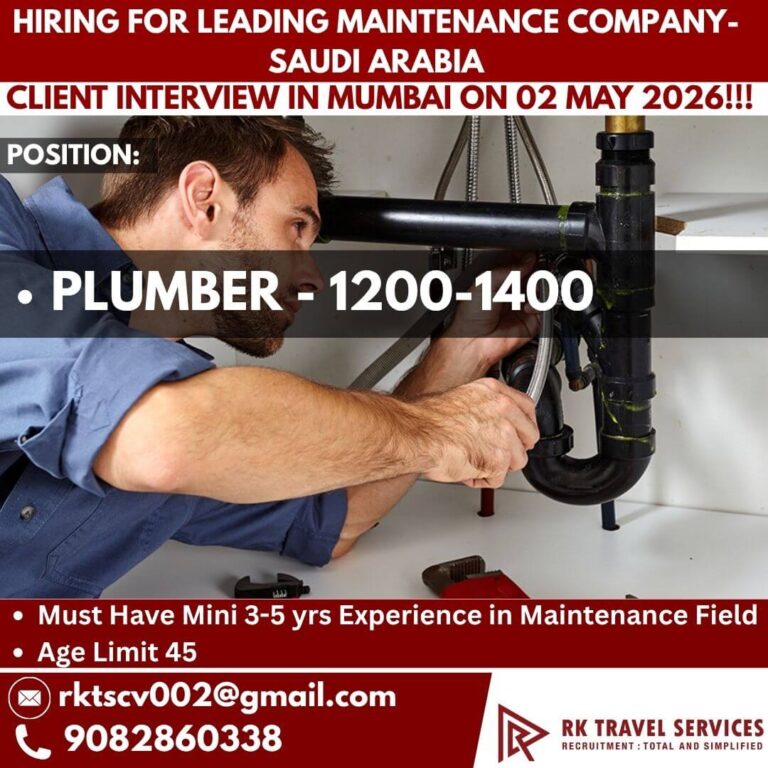 Plumber Jobs Saudi Arabia 2026 – Client Interview in Mumbai