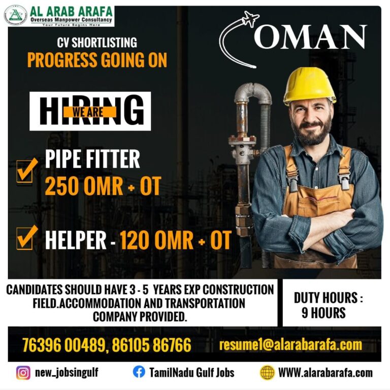 Oman Pipe Fitter Jobs 2026 – CV Shortlisting in Progress