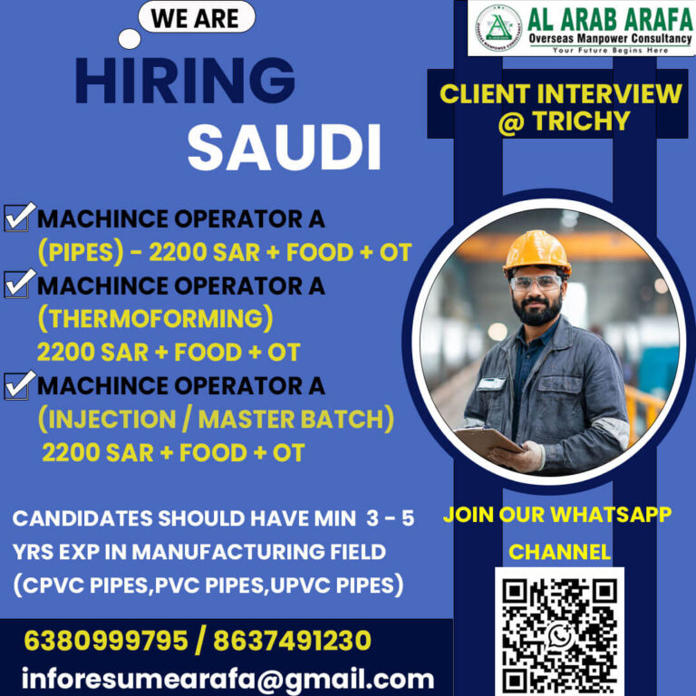 Saudi Arabia Machine Operator Jobs 2026 – Urgent Hiring