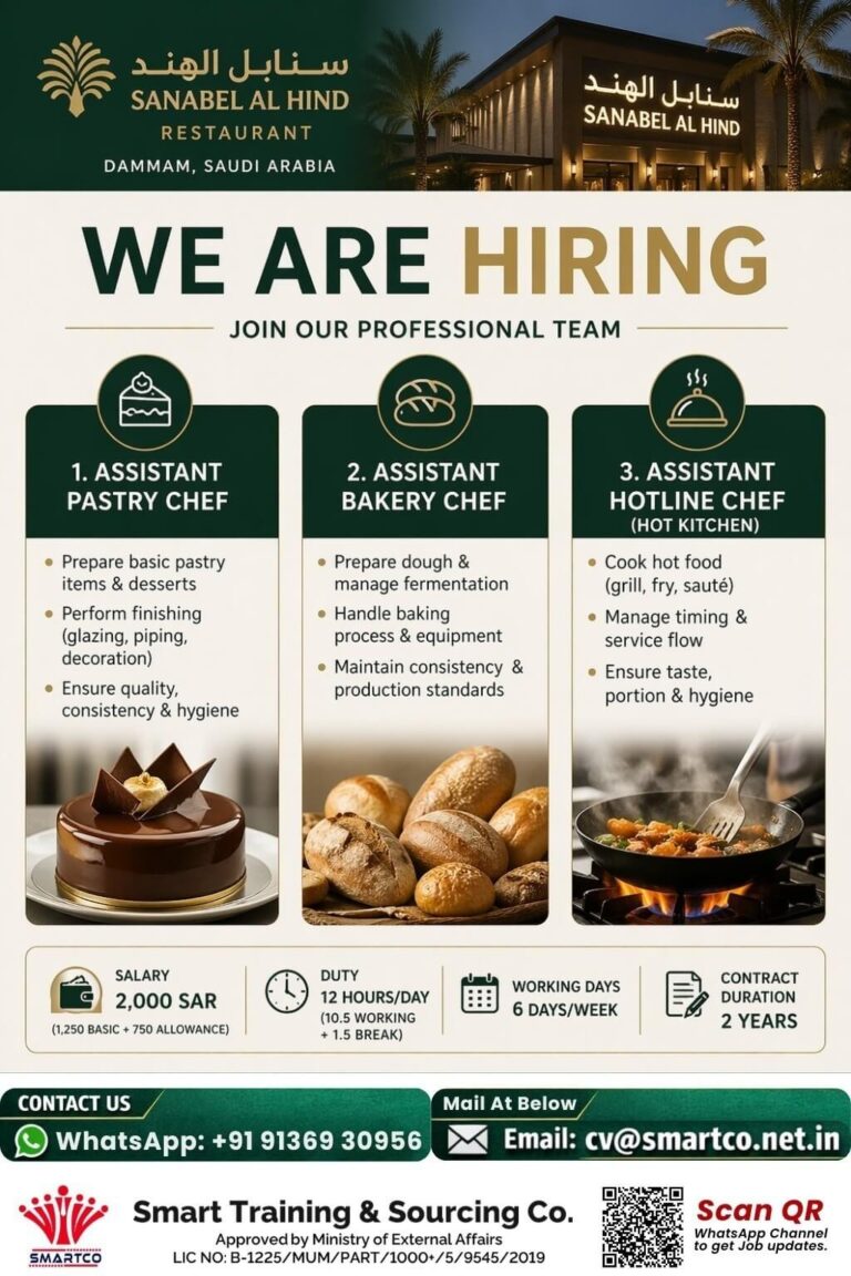 Saudi Bakery Chef Jobs 2026 – Immediate Hiring in Dammam