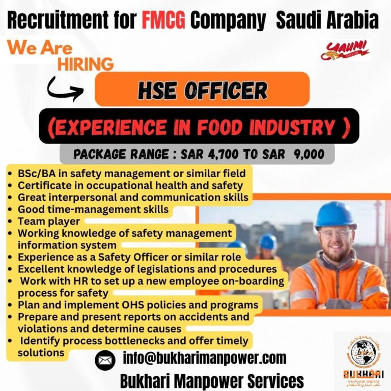 HSE Officer Jobs in Saudi Arabia 2026 – FMCG Company Hiring Now