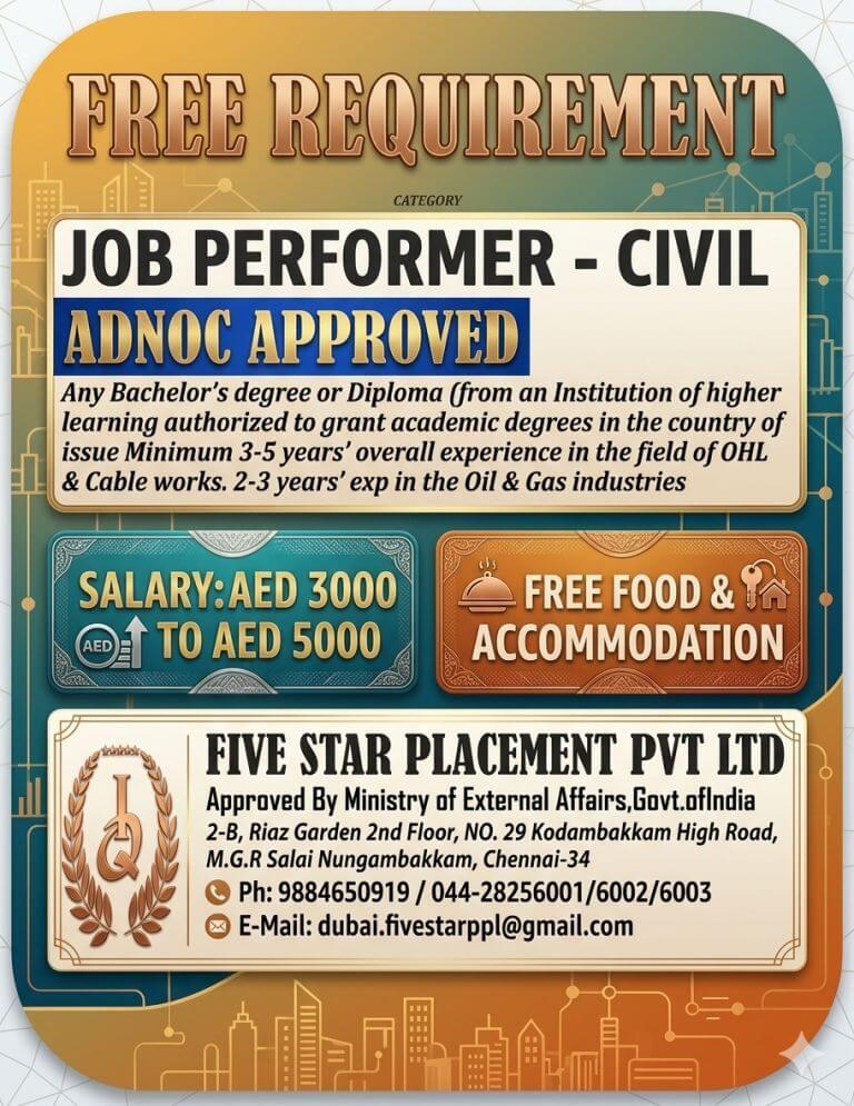 Job Performer Civil ADNOC UAE Recruitment 2026