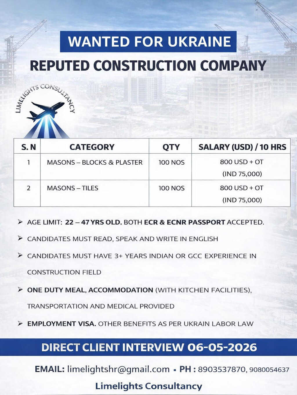 Ukraine Mason Jobs 2026 – Reputed Construction Company Hiring Now