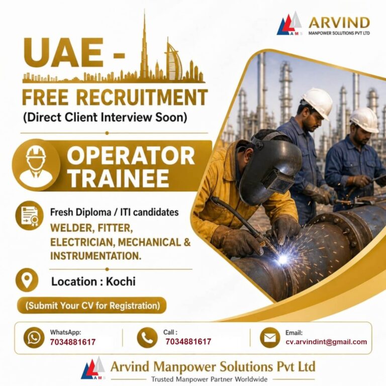 UAE Operator Trainee Jobs 2026 – Free Recruitment Opportunity