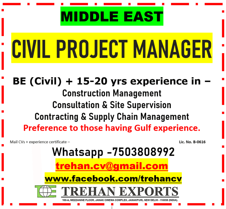 Civil Project Manager Jobs Middle East 2026