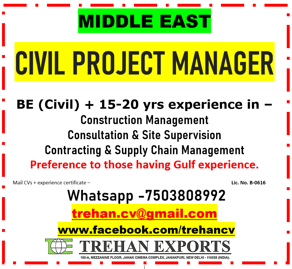 Civil Project Manager Jobs Middle East 2026